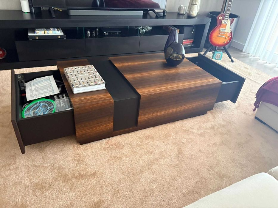 Mesa de Centro Nagol 120x70x35 - Fumée Mate e Lacado Preto Mate