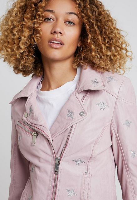 Новая пудровая косуха Maze, Germany 100% кожа розовая куртка вышивка
