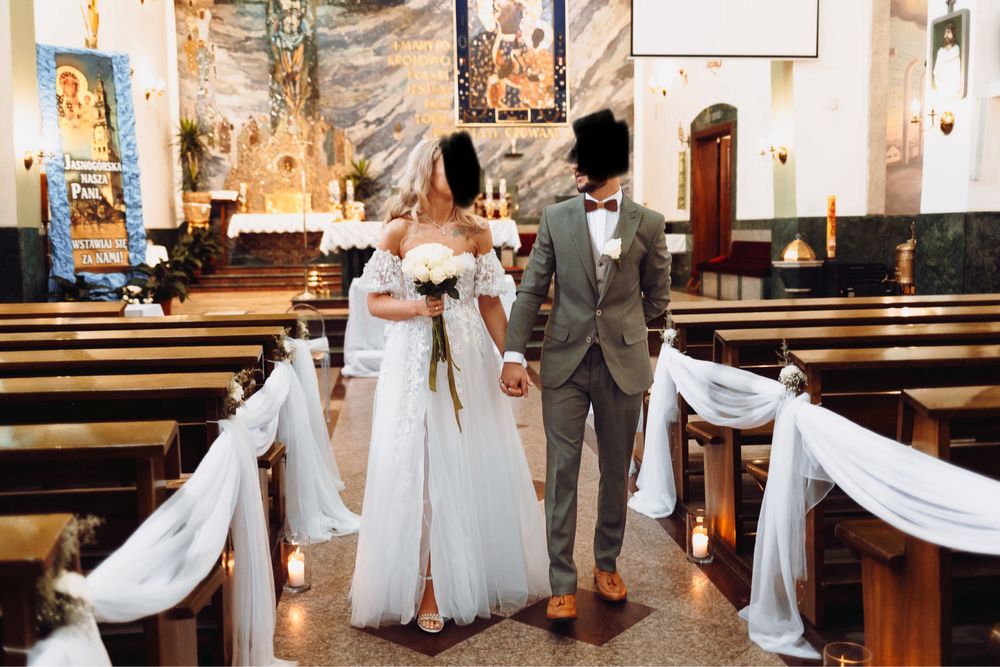 Suknia ślubna, koronka, rozmiar S