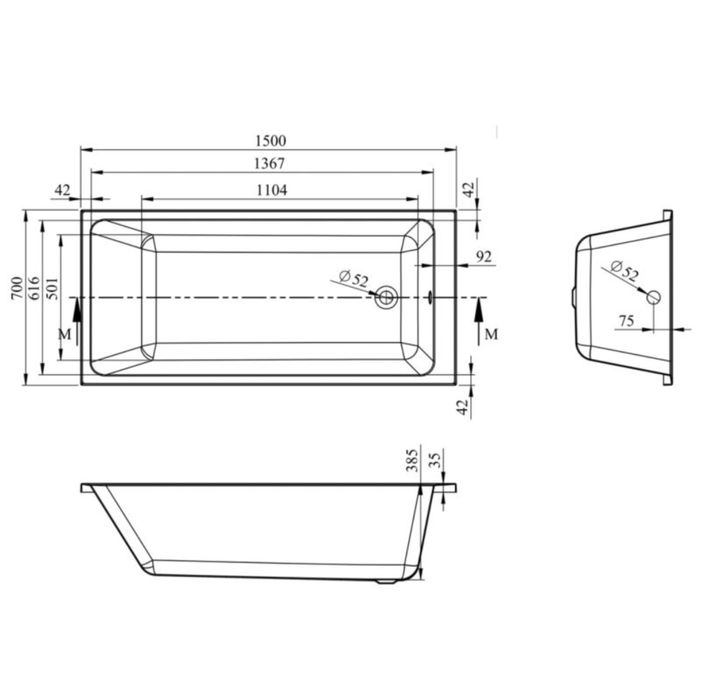 Nowa wanna do zabudowy 150x70 cm akrylowa Teesta