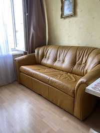Meble skórzane: sofa z funkcją spania+dwa fotele