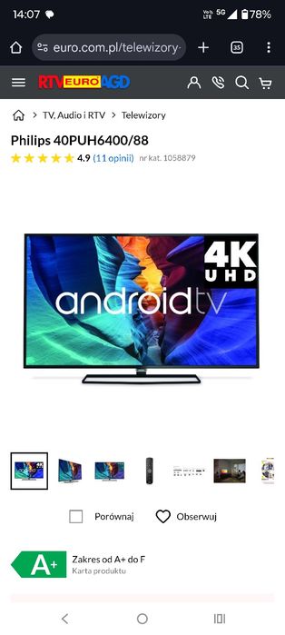 Phillips 40 cali 4K Ultra HD Smart TV, Android Tv, Google Play Store,
