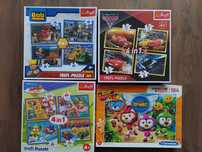 4 x puzzle 4w1 Super Zings, McQueen, Bob budowniczy, ptasia akademia