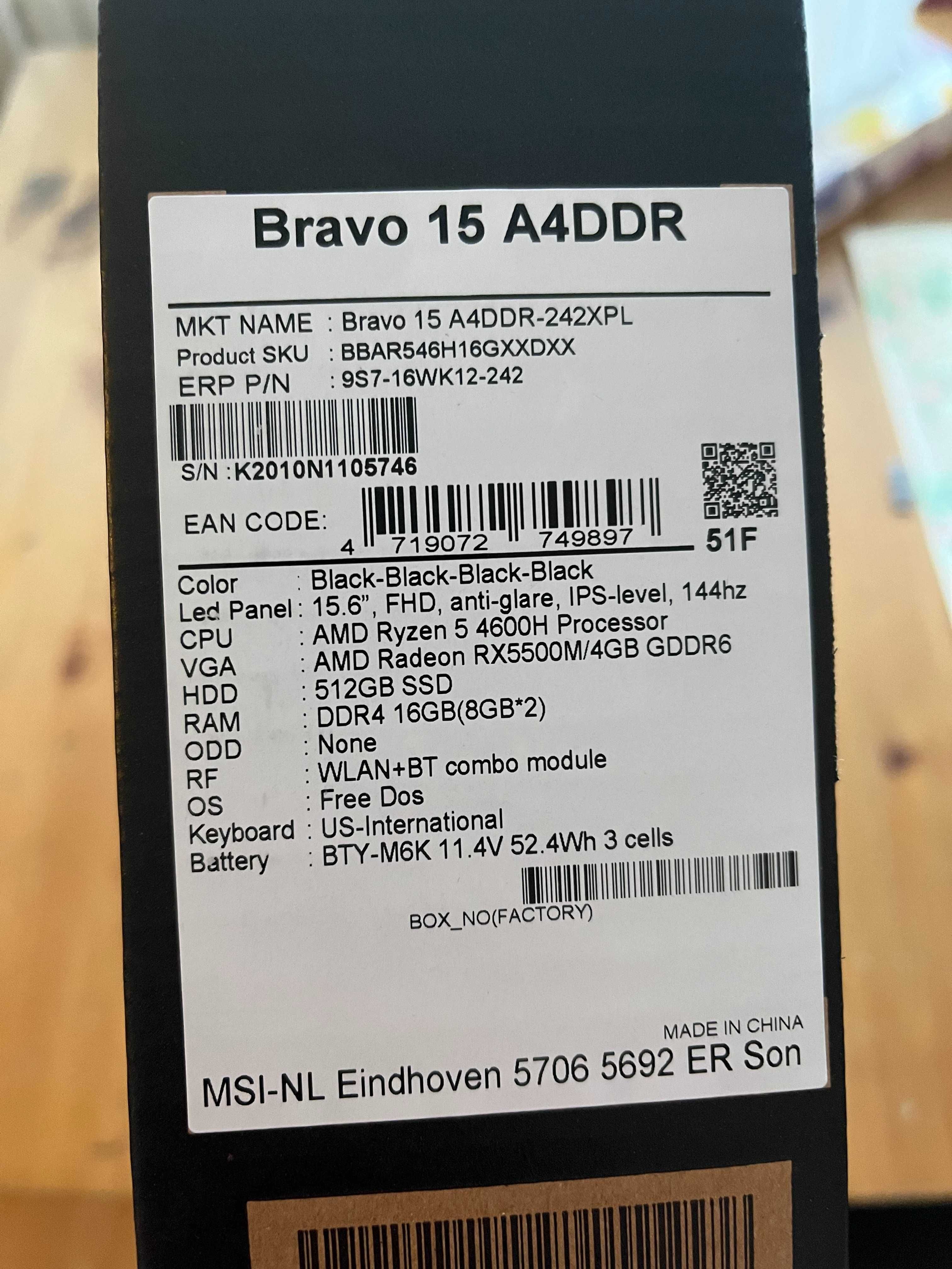 Laptop MSI Bravo A4DDR-242XPL