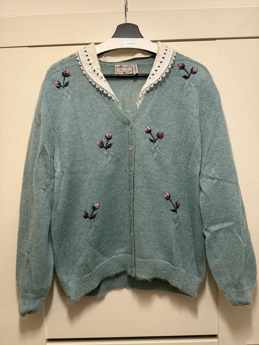 Vintage sweter kardigan turkusowy oversize