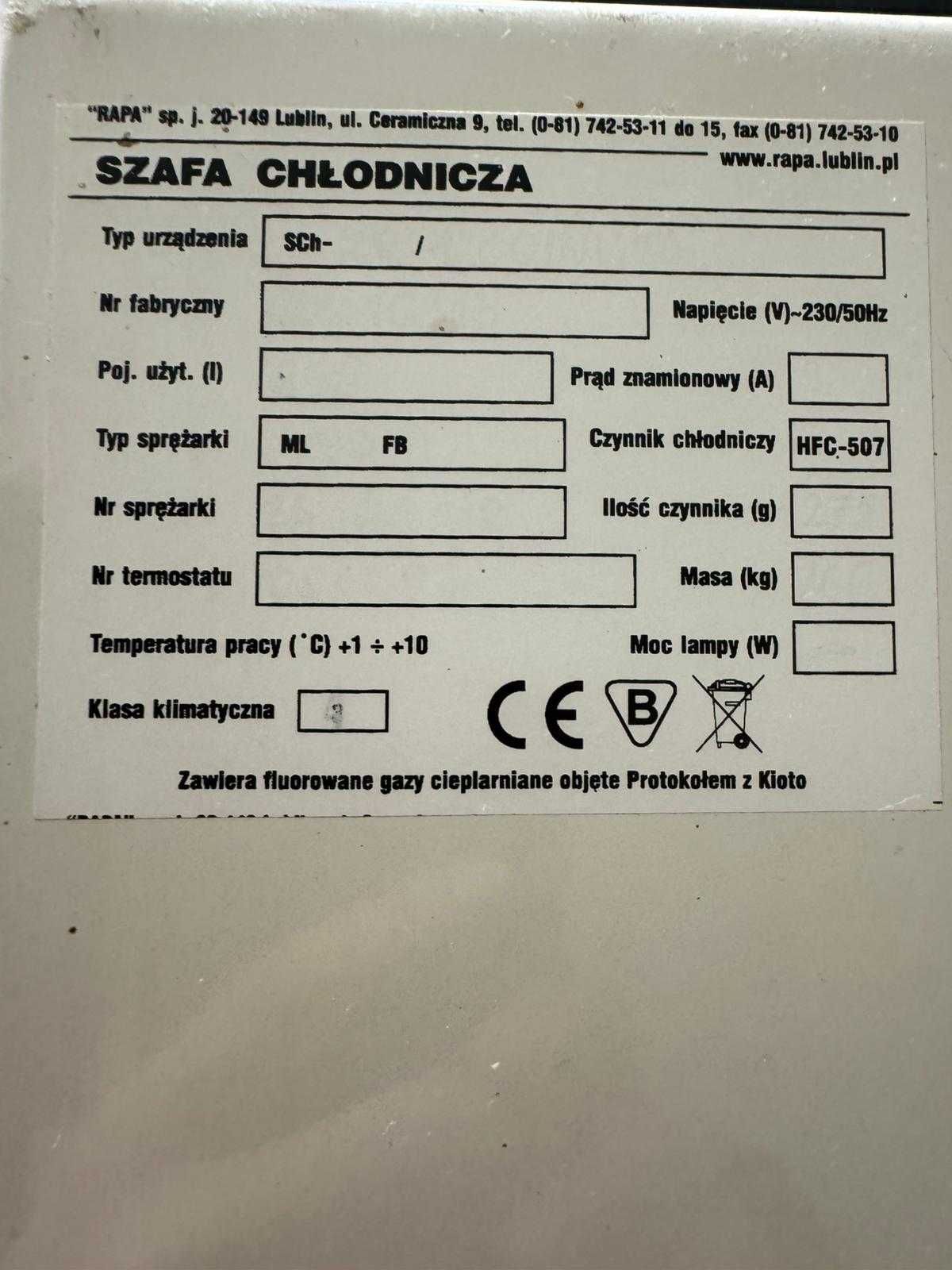 Chłodziarka, chłodnia, szafa chłodnicza, lodówka RAPA przesuwna