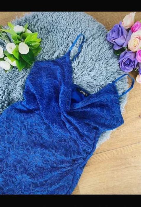 Niebieska kobaltowa chabrowa sukienka długa wesele m 38 sylwestrowa