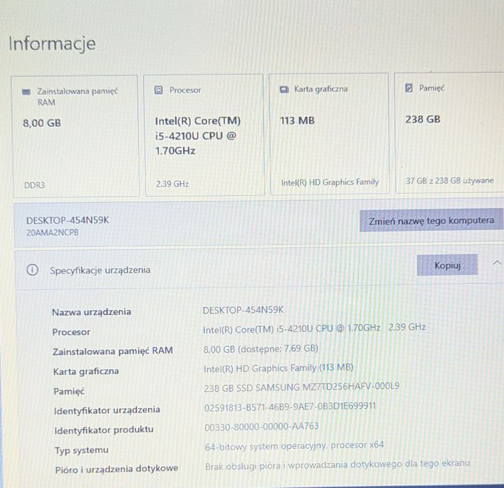 Lenovo ThinkPad x240 + ładowarka - wszystko działa