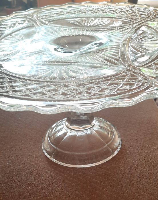 Kryształowa patera na tort, ciasto. PRL