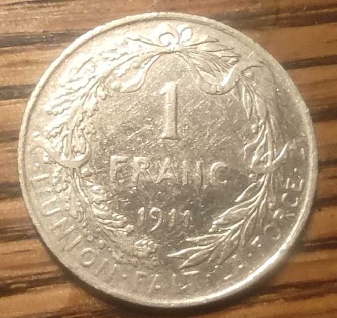 Moneta srebrna Belgia 1 frank 1911 rok srebro ag