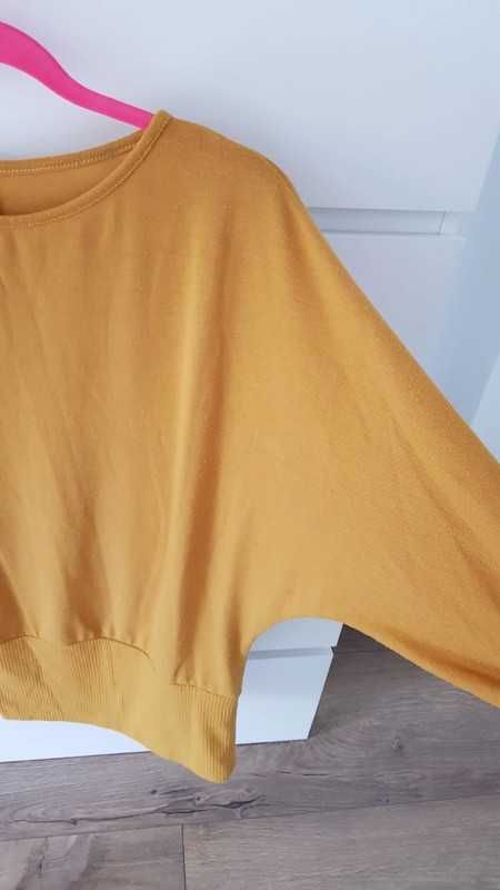 musztardowa tunika nietoperz sukienka sweter