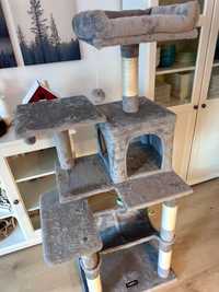 Nowy drapak dla kota wysoki 143 cm szary domek legowisko hamak