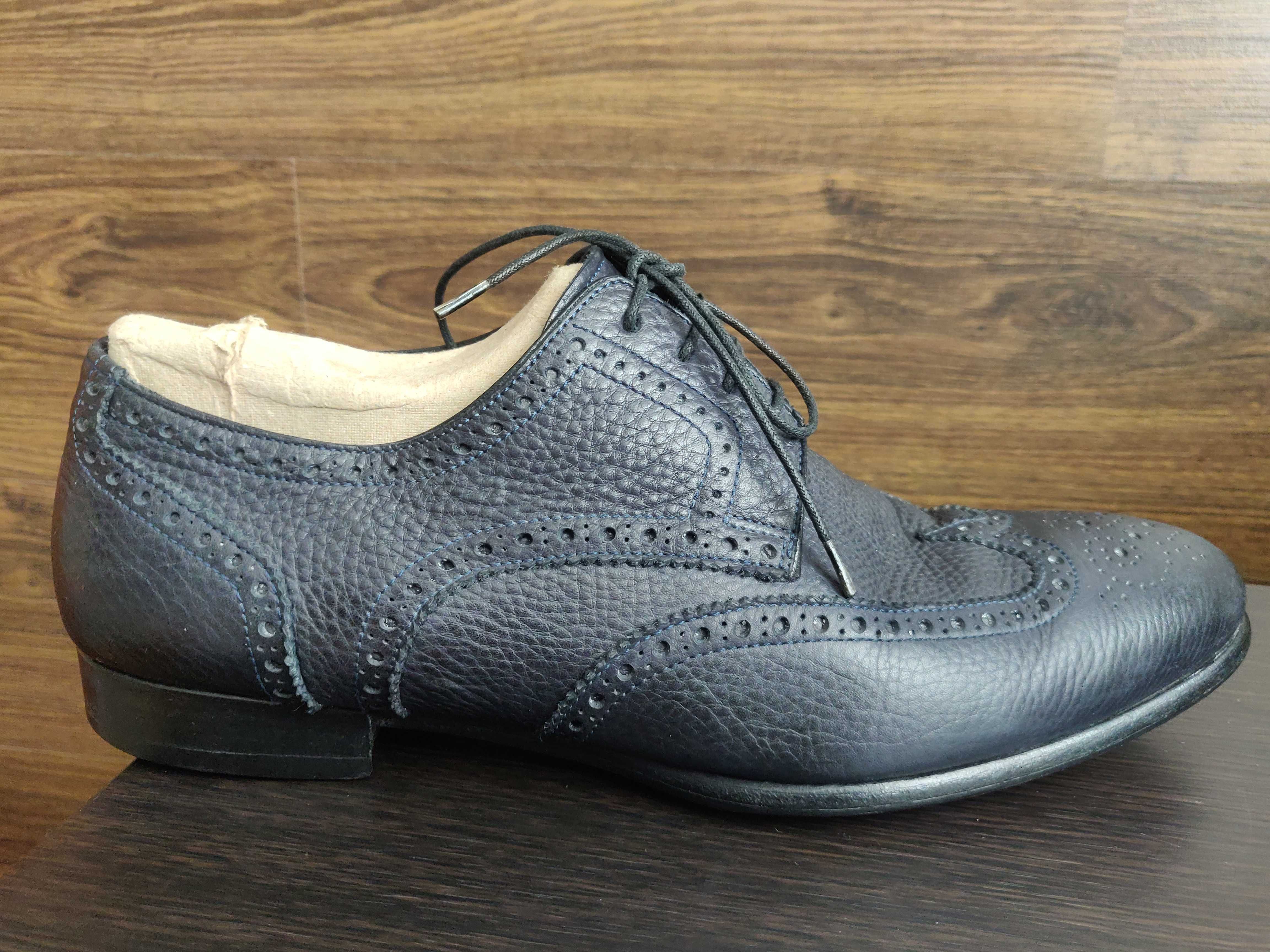 Туфли броги на меху Santoni (Italy) р. 40.5 /27 см. темно- синие