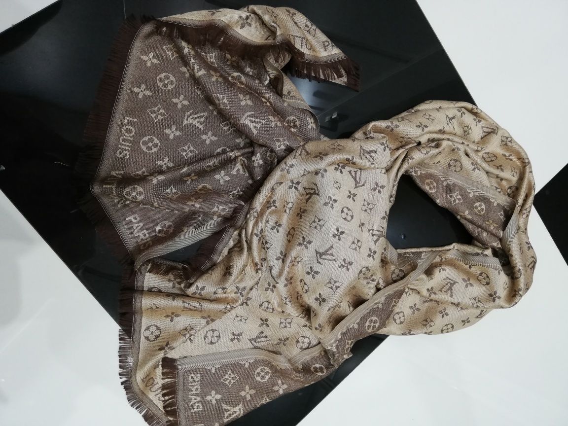 Klasyka brąz beż LV monogram szal miękki ciepły kaszmir