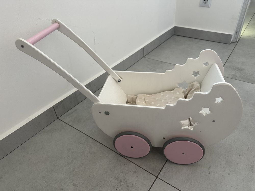 Wózek drewniany biały dla lalek