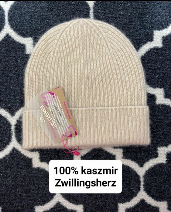 Czapka Zwillingsherz 100% kaszmir kaszmirowa damska zimowa cashmere
