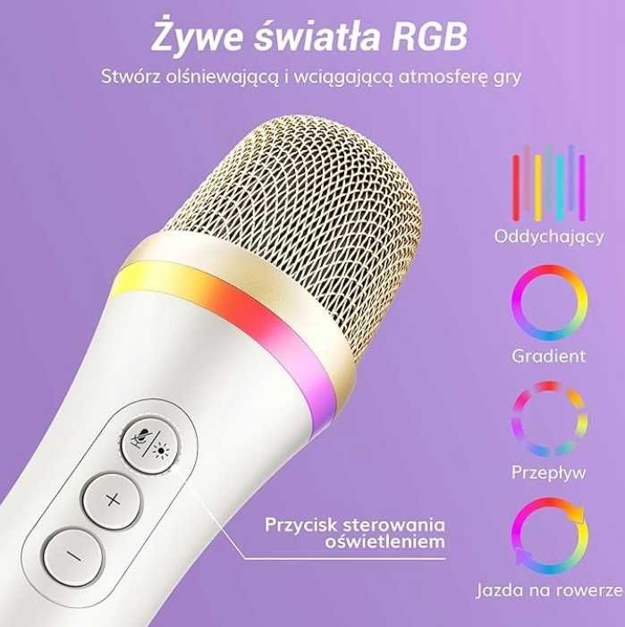Mikrofon Dynamiczny USB Typ C RGB do Gier Podcas YouTube Karaoke Biały
