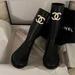 Czarne damskie kalosze Chanel 37 gumowe buty na deszcz botki nowe