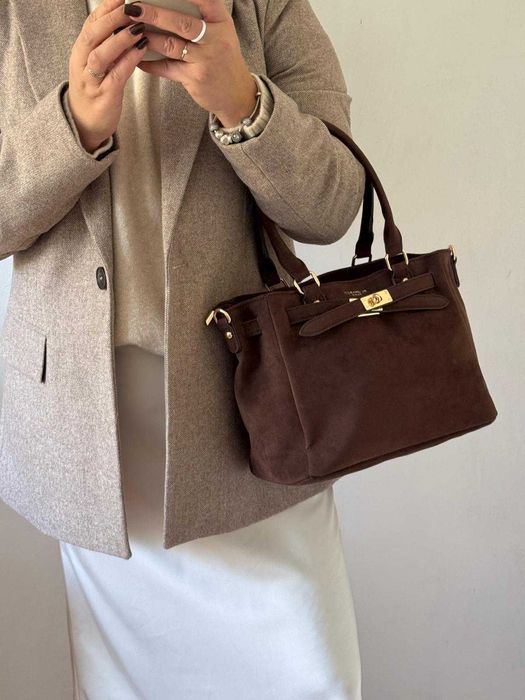 Torba Flora&Co torebka shopper zamsz zamszowa eco brązowa czekoladowa