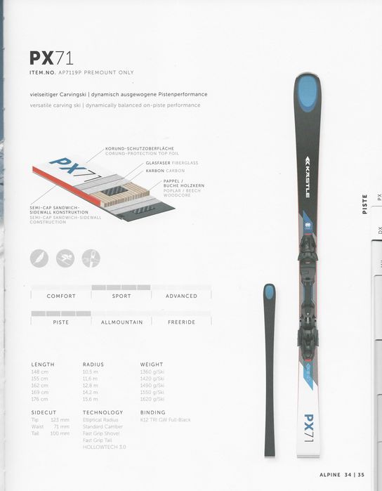 Narty zjazdowe KASTLE PX71 + PRD 12 GW nowe, wyprzedaż