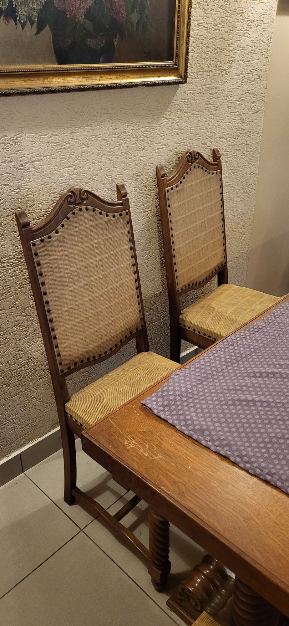 Bardzo stabilny duży rozkładany stylowy stół + 6 krzeseł Pilne