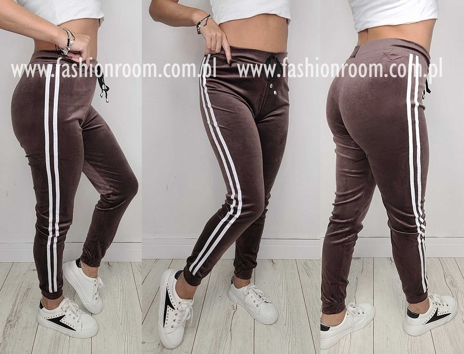 6 KOLORÓW S-XL SPODNIE dresowe WELUROWE lampasy dresy damskie TU L/XL