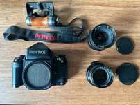 Pentax 67ii + AE Finder + Wooden Grip + 105mm Lens