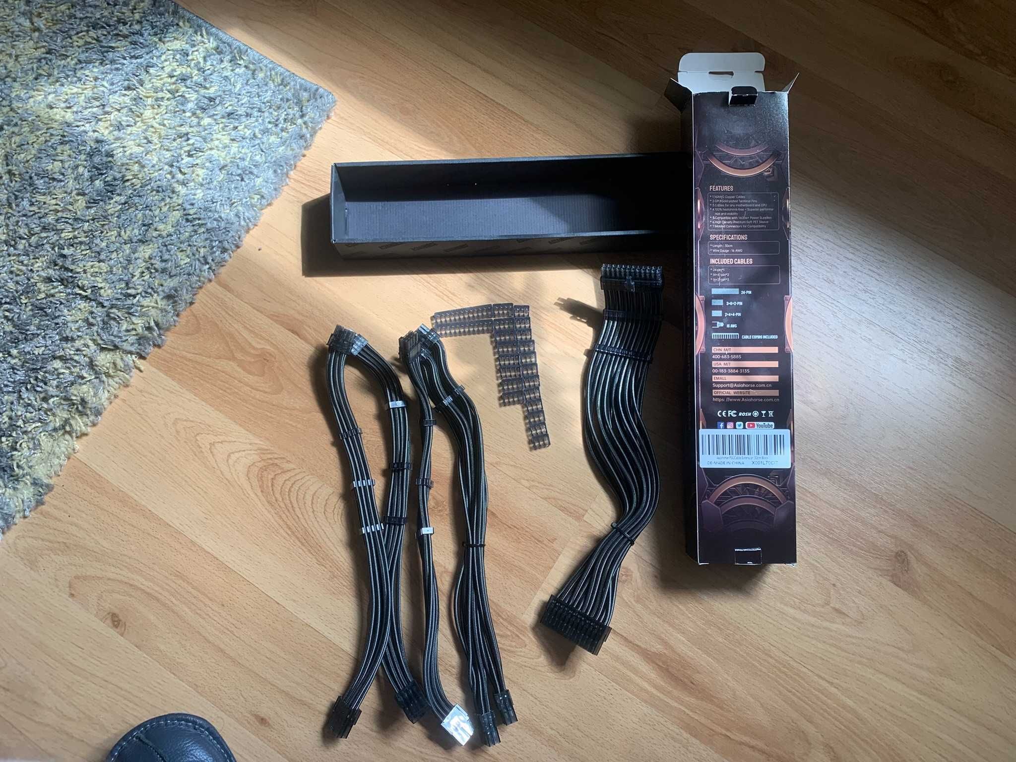 AsiaHorse Przedłużacz kabla PSU, Zestaw kabli w osłonie PC dla GPU/CPU
