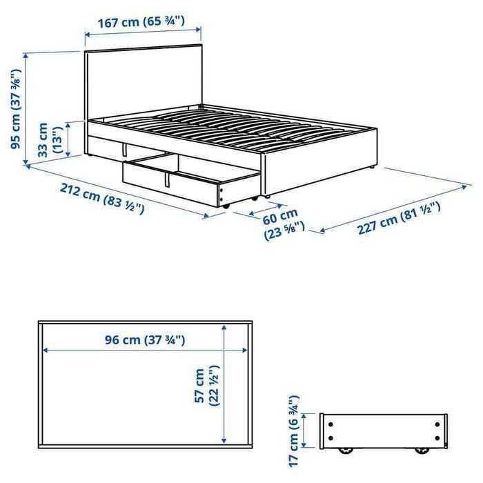 Cama estofada GLADSTAD(IKEA) com 2 caixas de arrumação
