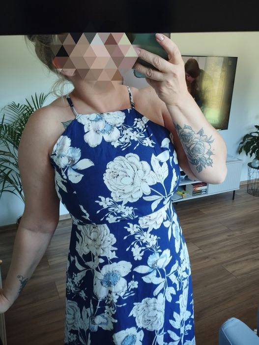 Elegancka długa letnia sukienka 42 wesele impreza lato