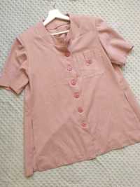Bluzka krótki rękaw tunika pudrowy róż XXXL retro vintage