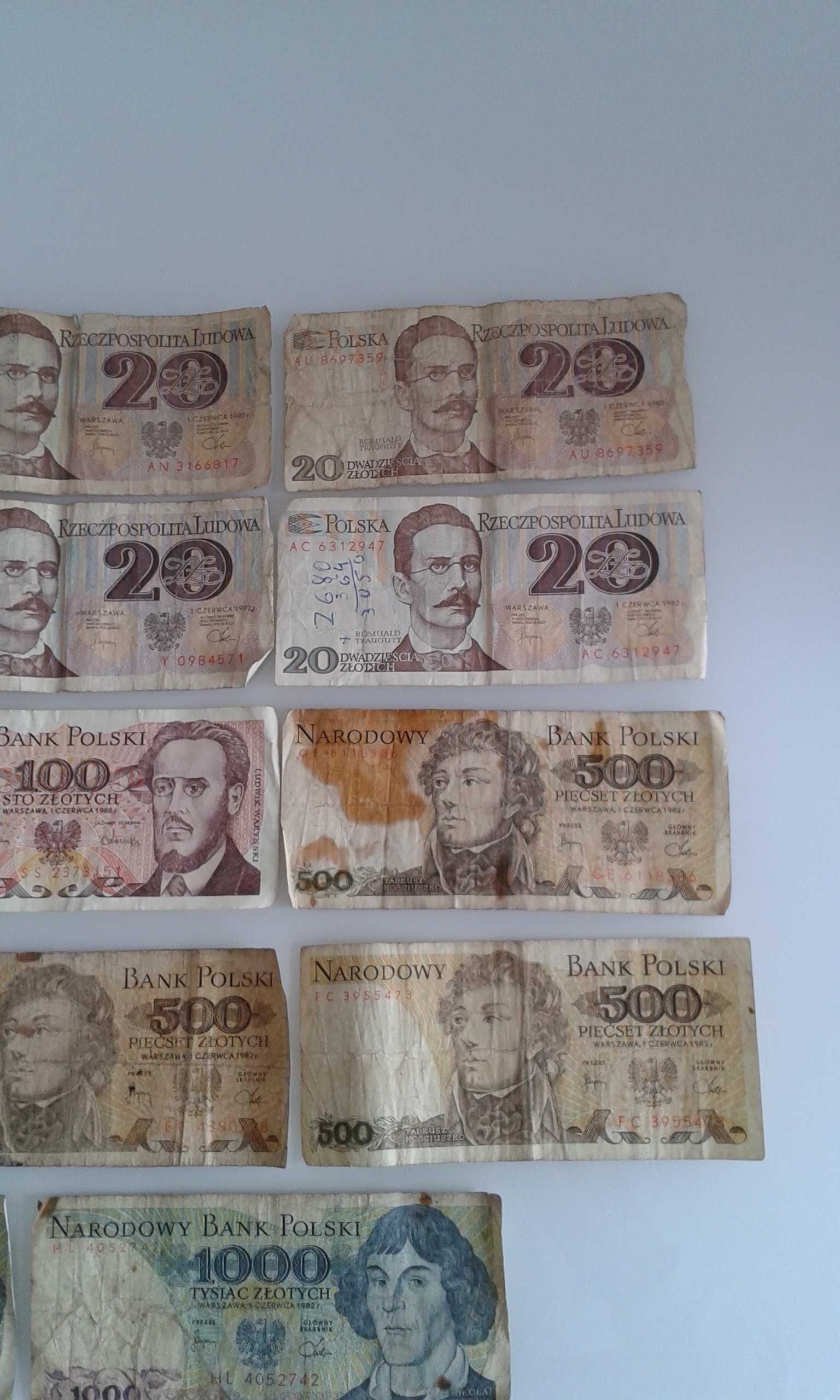 Banknoty Polskie z 1982 , 1985 i 1998 r.
