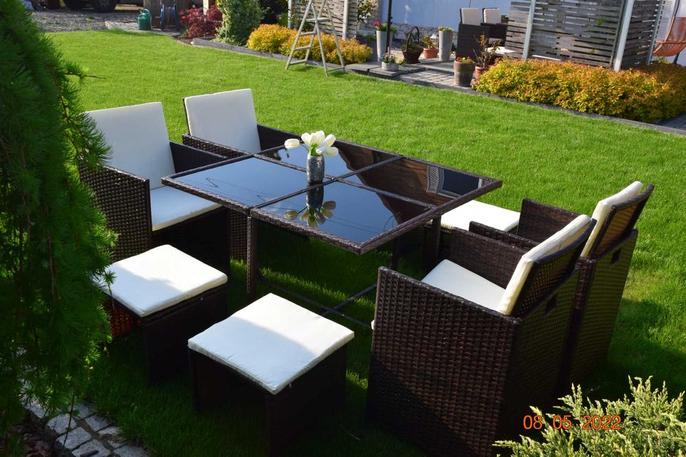 ogród zestaw mebli tulipan 8 osob 4 szt foteli 4 szt puf brąz