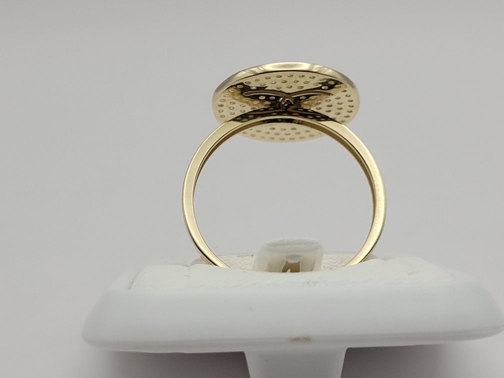 Nowy złoty pierścionek złoto próby 585, cyrkonie biale rozmiar 18
