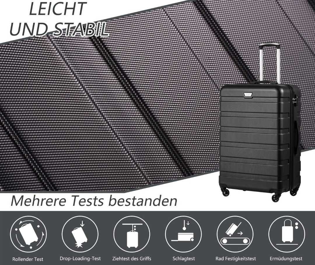 COOLIFE Twarda średnia walizka ABS, 67x46x26 60L zamek TSA CZARNA