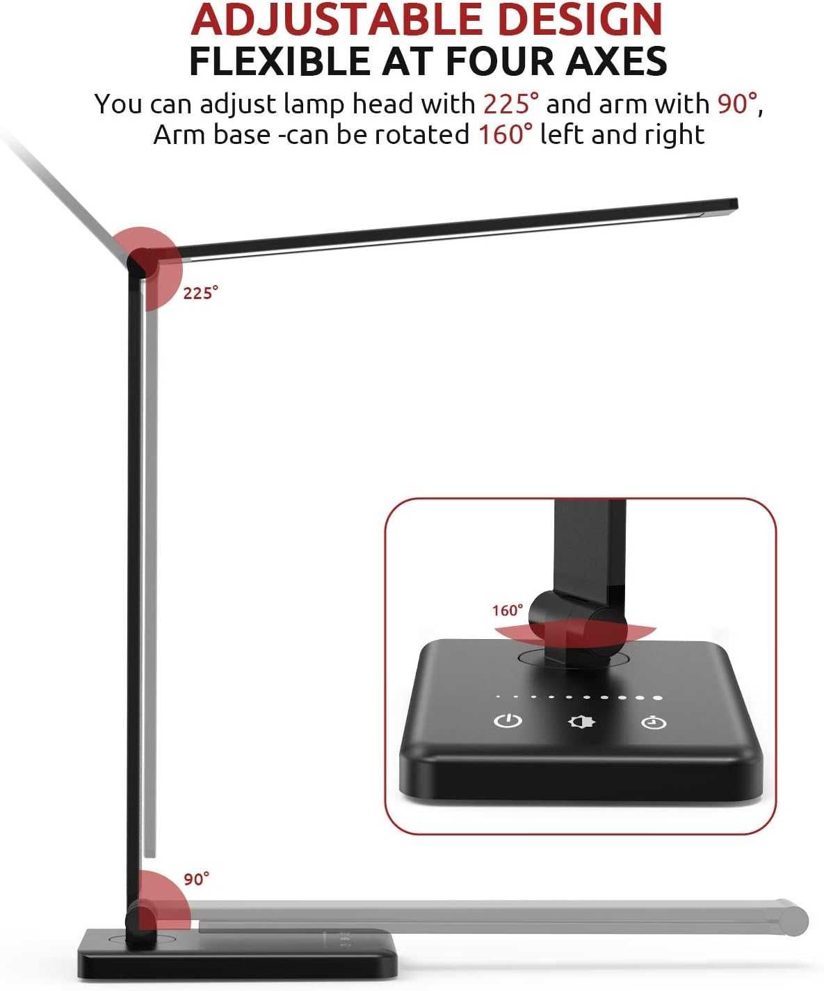 Lampka biurkowa Led składana czarna z portem  USB