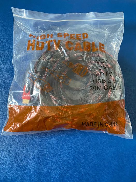 Кабель для монітора, ТВ HDMI-HDMI версія 1.4, 20 метрів в обплетенні