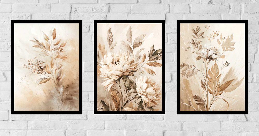 50x40 obrazy w ramie plakaty ramka BEŻOWE KWIATY SZTUKA NATURA BOHO