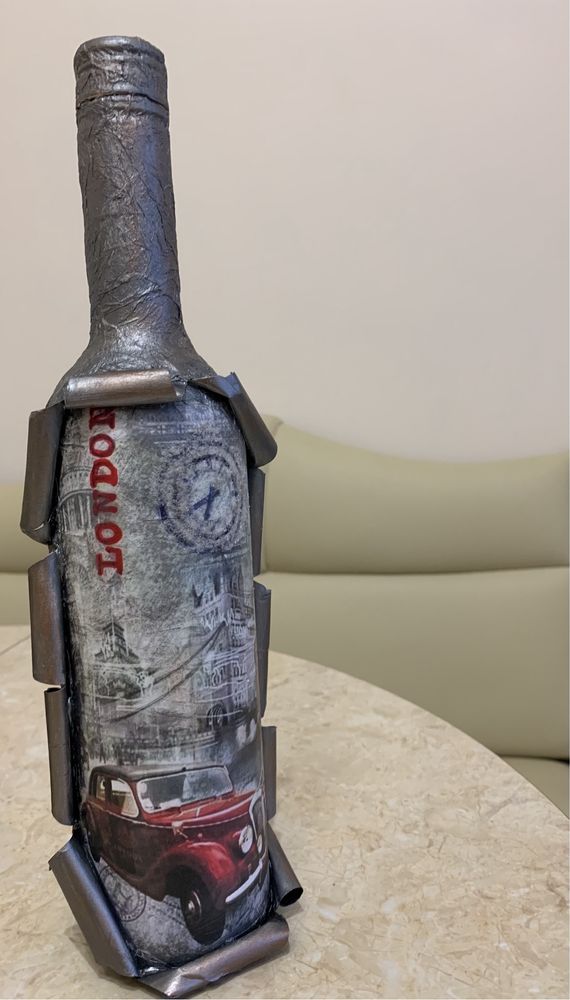 Декорована бутилка пляшка подарунок/сувенір авто декупаж