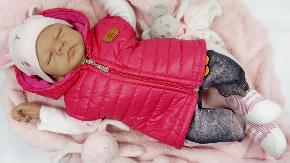 3-6 m-KAMIZELKA Ocieplacz z kapturem na jesień RÓŻOWA Bezrękawnik