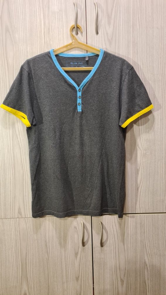 Męska Szara Koszulka (L), Slim Fit
