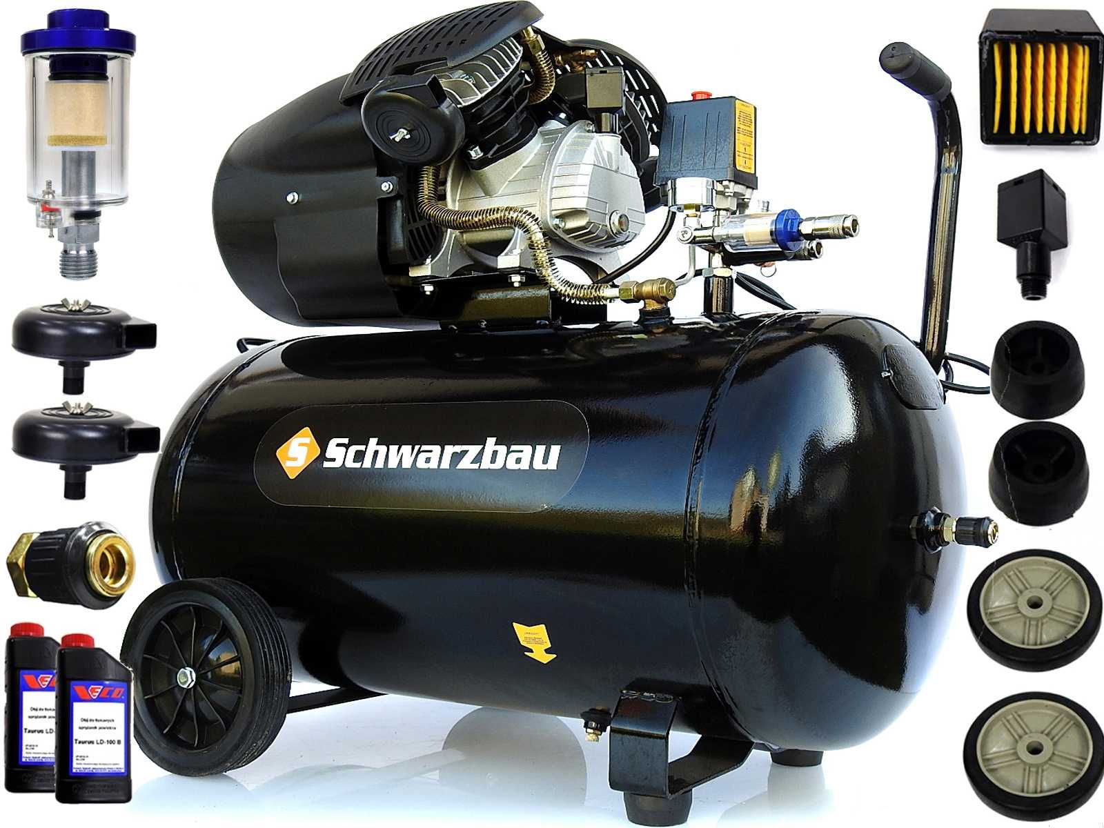 KOMPRESOR Schwarzbau 100L olejowy tłokowy sprężarka pompa powietrza