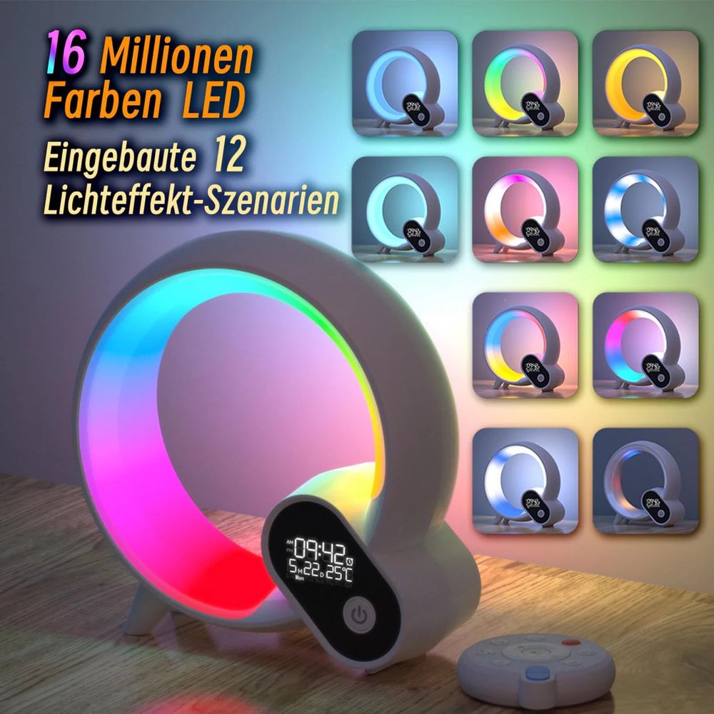 Nowy inteligenty budzik RGB 16 mln, zegar, wschód słońca, 15 dźwięków