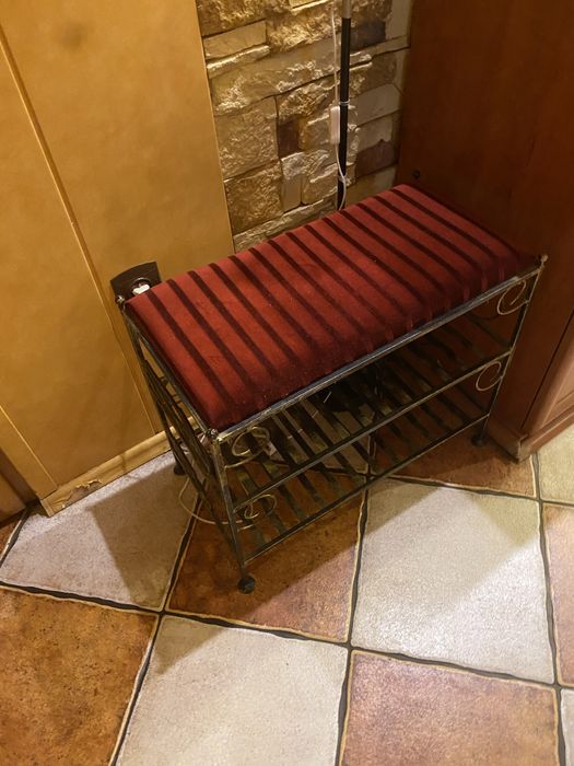 Metalowy zestaw do przedpokoju szafka na buty wieszak puf 4 szt vintag