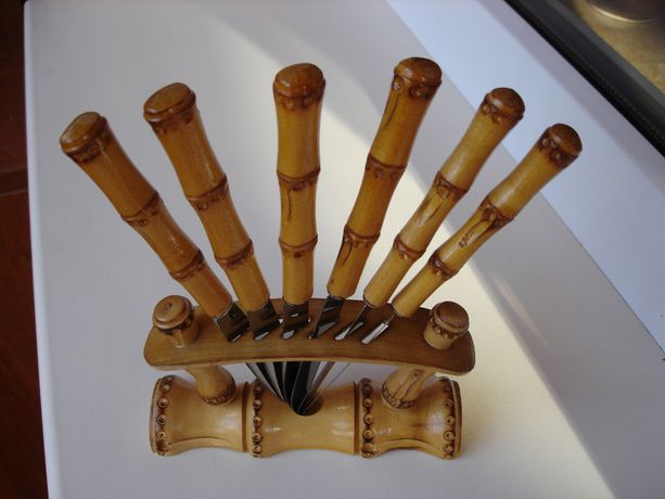 Ножи набор из 6 шт. на подставке, бамбуковая ручка. оригинальные