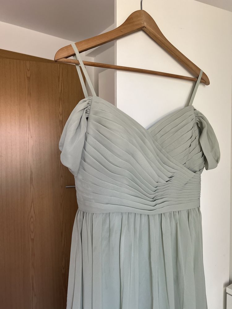 Vestido para casamento longo Lavetir verrde claro com Xaile incluído