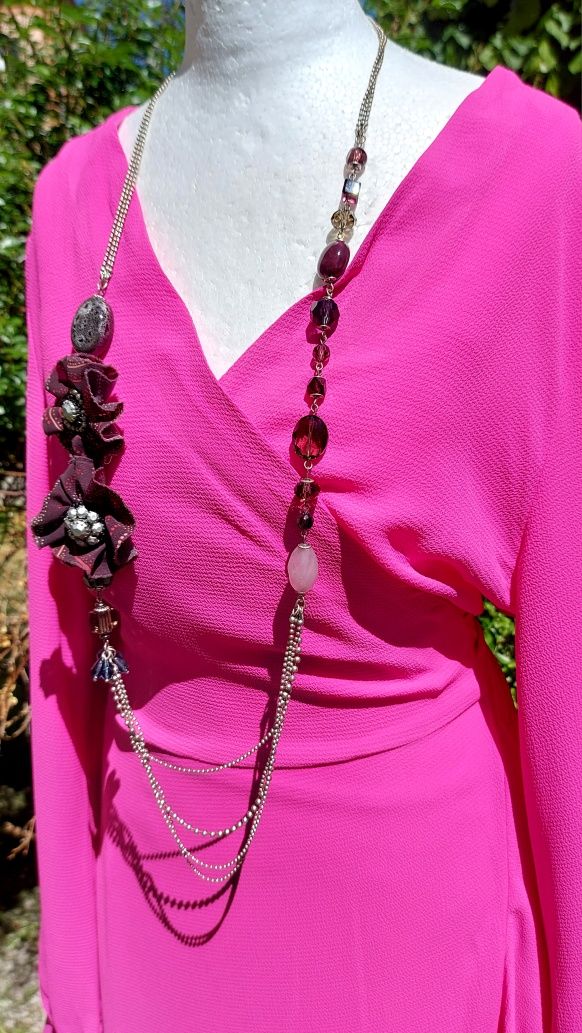Xl różowa maxi długa kopertowa sukienka elegancka na wiosnę