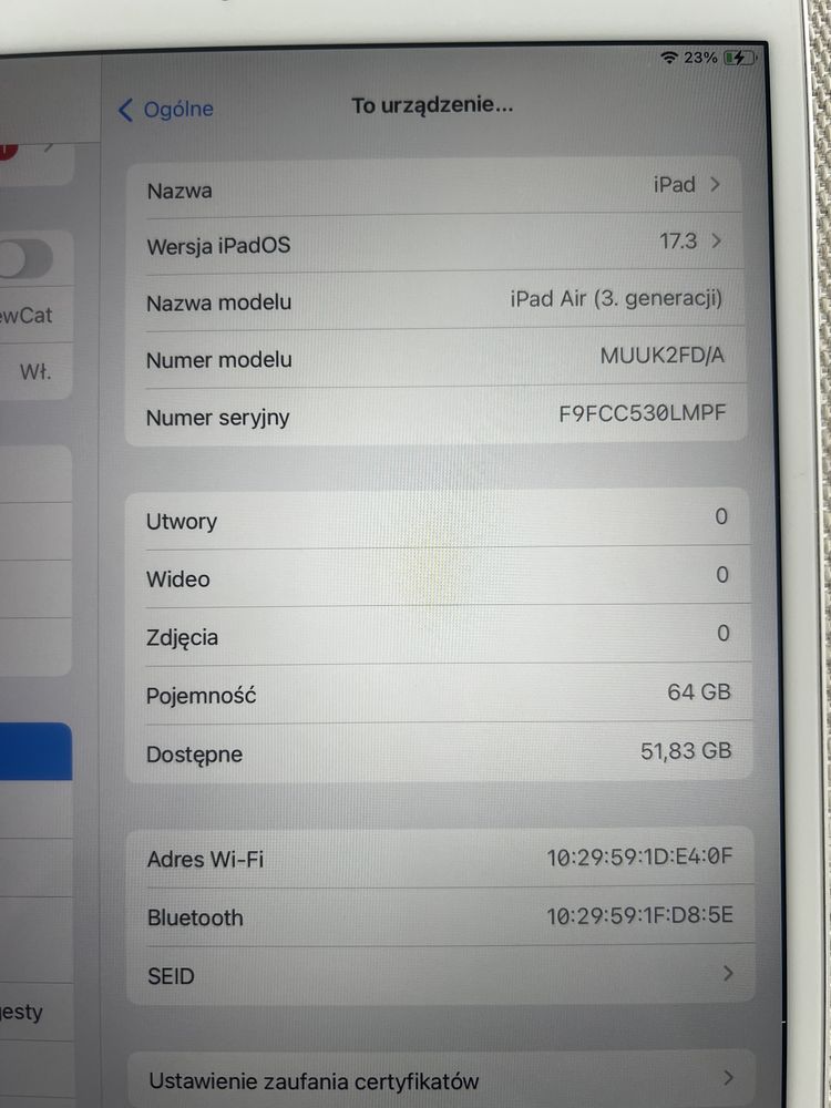 Apple iPad Air 3 Generacji, Wi-Fi 64GB  White