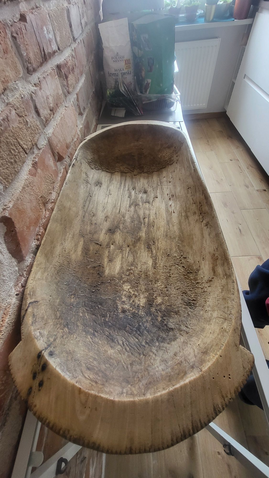 Stara drewniana niecka, koryto, żłób, kopańka 72 cm długa