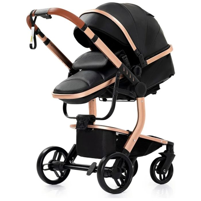 Czarno złoty wózek dziecięcy 3 w 1 design gondola spacerówka fotelik